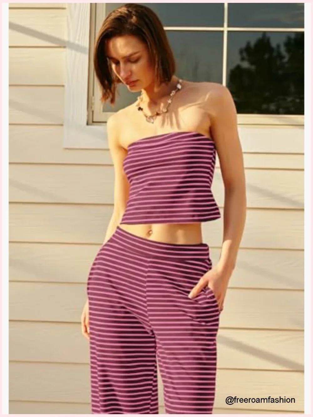 Striped Tube Top and Wide Leg Pants Matching Set Summer Lounge Y2k